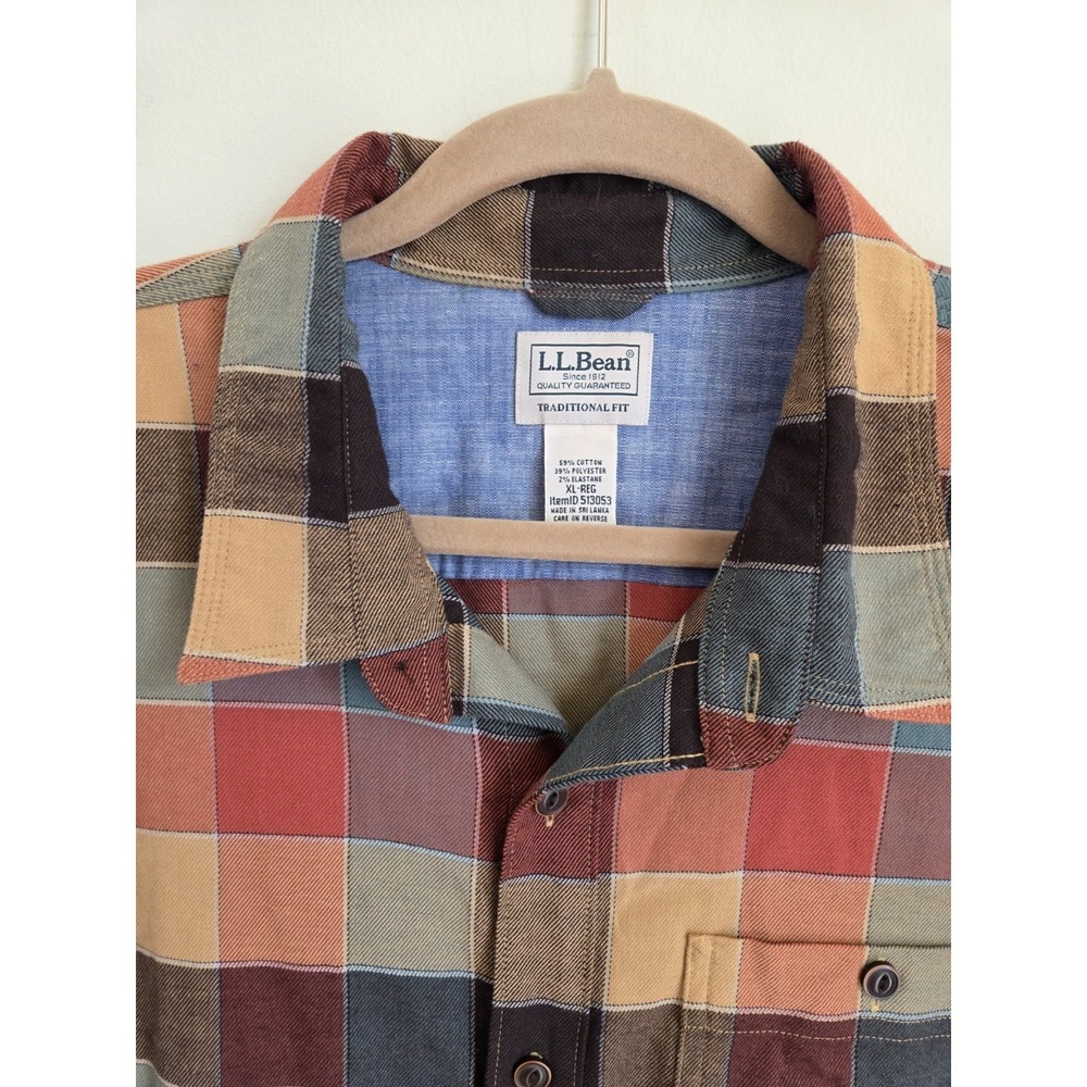 LLBean‎ BeanFlex Scoth Plaid Blend Flannel Multi Color Flannel Shirt Earth Tones